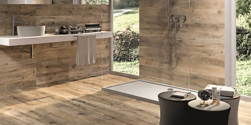 Bathroom Tile Ideas - Reclaimed wood effect tiles